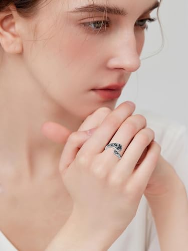 Image of Bee /Butterfly /Mustard Seed /Hummingbird /Cat /Rainbow Adjustable Ring for Women 925 Sterling Silver Spoon Rings for Women Size Fits Most People