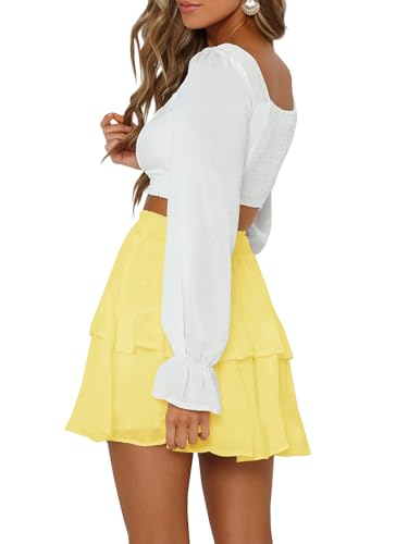 Women's Tiered Ruffles Flared Mini Skirt Casual Boho Flowy Pleated Swing Beach Stretchy High Waisted Mini Skirt3