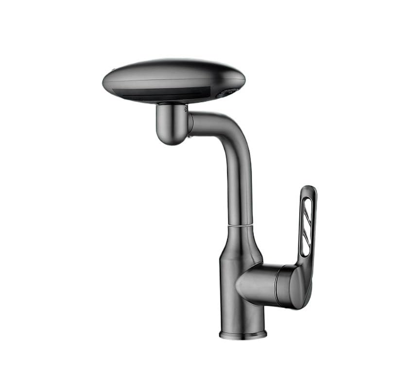Mitigeur de salle de bain rotatif 360° gris pour une vasque moderne et élégante