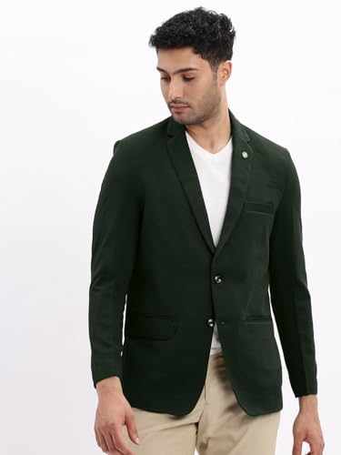 Image of SHOWOFFFF Men Solid Single Breasted Casual Blazer | Notched Lapel Full Sleeves Cotton Blazer for Mens | Slim Fit Regular Length Blazer for Men's