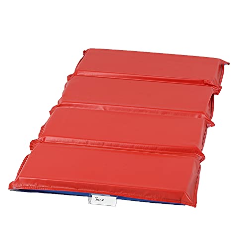 Angeles 2" Nap Mat, Blue-Red, Ael7110A, Toddler Daycare 4-Section Folding Mat, Tear-Proof Edges, Waterproof Seals, Kids Preschool Sleeping Mat #TOP1