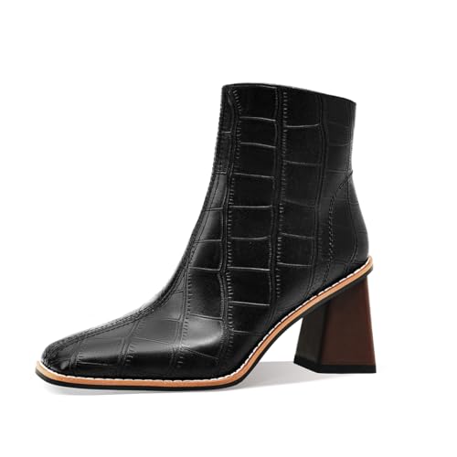 Best Fashion Boots for Seasonal Transitions: Ankle & Knee-High Styles 12 MOTIMODEN Womens Ankle Boots Chunky Mid Heel Black Booties Retro Square Pointed Toe Side Zipper Short Boots Heeled Shoes for Women Fall Winter Black XYY-M2005BK
