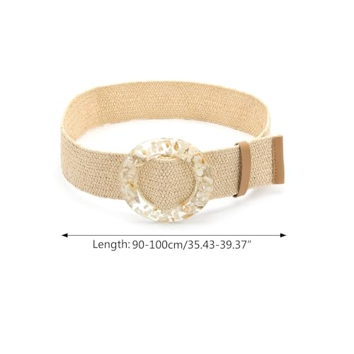 Adjustable Buckle Waist Belt Women Elastic Belt Weave Braided Belt Wide Waistband Straw Vintage Bohemia Color2