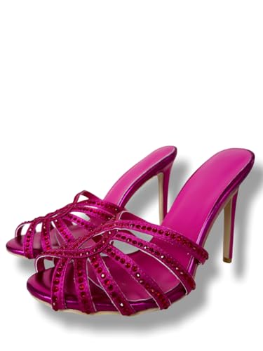 Frankie Hsu Ladies Girl Crystal Gems Strappy Stiletto High Heeled Sandals, Pink Rhinestone Designer Style, Big Large Size US4-14 Unisex Shoes For Women Men