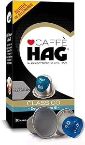 Caffé HAG Hag Caffè Decaffeinato Classico Capsule in Alluminio Intensità 6 con Note di Cacao e Frutti di Bosco Compatibili con Macchine Nespresso Certificato UTZ - 200 Capsule
