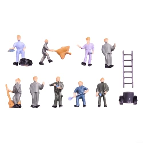 50Pcs 1:87 HO Scale Railway Model Worker Painted Figures With Bucket Ladder,For Train Scene Layout Landscape Sand Table Model,Making Decoration