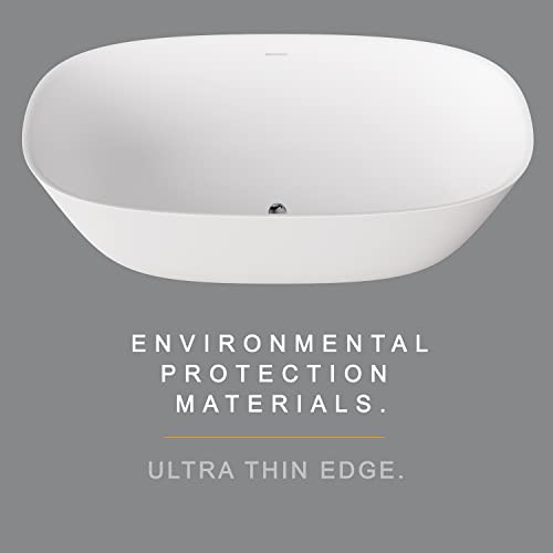 Cpingao (63"Lx31.5"Wx22"T) Stone Resin Solid Surface Freestanding Bathtub, Modern Elegant Design Soaking Stand Alone Tub, Matte White, Chrome Drain And Overflow Included 8823A #TOP3