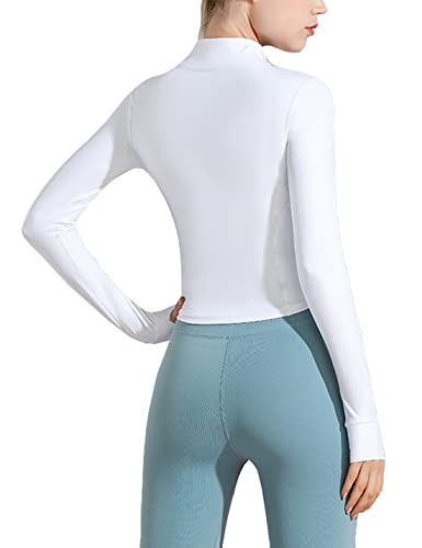 Gnveub Women’s Sports Running Jacket Slim Fit Stretchy Full Zip Athletic Workout Lightweight Jacket With Thumb Holes(White,L) #TOP3