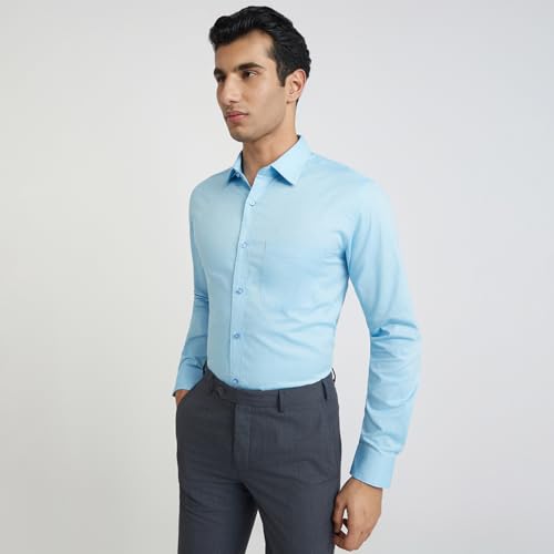 Image of Raymond Men Slim Fit Structure Pattern Pure Cotton Semi Cutaway Collar Full Sleeve Formal Shirt