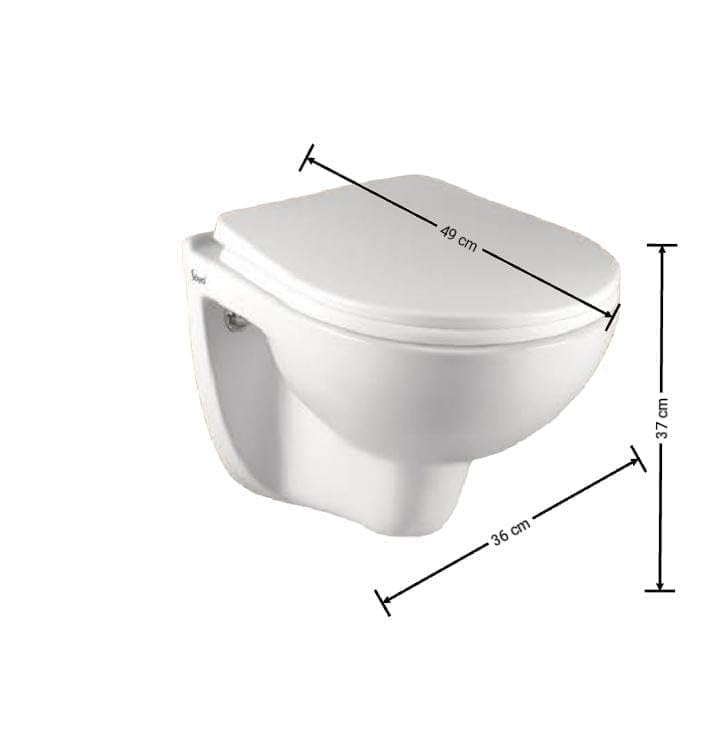 Image of Soyo Ceramic Wall Mounted European Water Closet P Trap /One Piece Western Toilet Commode with Soft Close Seat Outlet is from Wall (Tap)