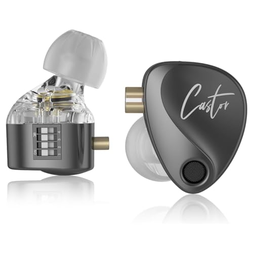 KZ Castor Wired IEM Earphone with Mic, 10mm Dual Magnetic + 8mm Dynamic Driver, Harman Target with Improved Bass in Ear Monitor, 4 Tuning Switches, 2Pin Detachable Cable