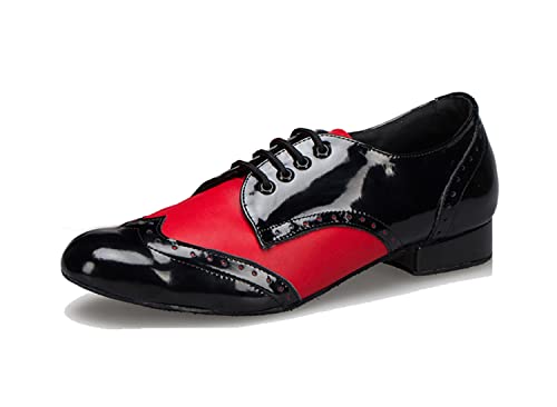 LITNERMIA Zapatos con Cordones para Hombre Latino Jazz Moderno Rumba Salón Social Tango Zapatos de Baile,SM2302 Negro Rojo 2.5cm Tacón,44 EU