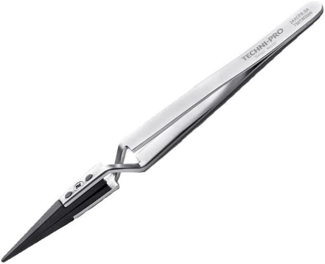 758TW2000-4.9' ESD Plastic Tip Tweezers, Reverse, Style 2A, Carbon Fiber Tips A2ACF, Round