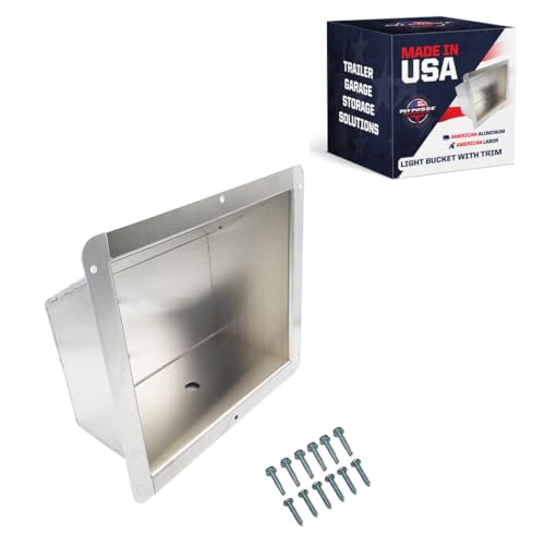 Pit Posse PP2695-KIT Trailer Light Exterior Recessed Bucket with Trim - Made in USA - Race Car Enclosed Cargo Trailer Automotive Shop Aluminum - Predrilled Holes & Mounting Hardware Included (Silver)