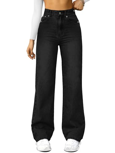 Image of FUNUCA Straight Leg Jeans for Women,High Waisted Wide Leg Loose Microelastic Boyfriend Denim Pants
