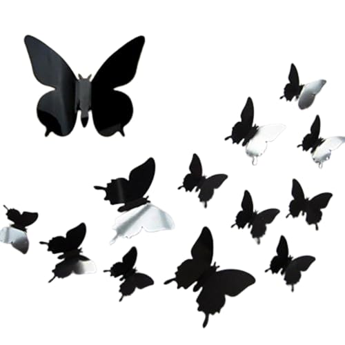 DP DESIGN® SET 12 FARFALLE ADESIVE NERE IN PVC EFFETTO 3D DA MURO PARETE ARMADIO SPECCHIO DECORAZIONE CASA NERO
