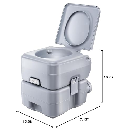 Image of 5.3-Gallon Portable Travel Toilet | Features Detachable Holding Tank /Sealing Slide Valve & Bellow-Type Flush | Easy Transport w /Compact Lightweight Design & Carry Handle | Gray