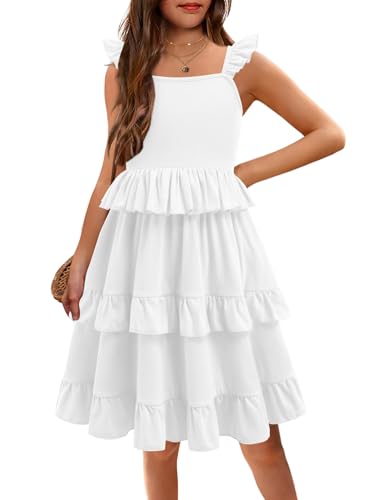 Arshiner Girls Dresses Ruffle Sleeve Tiered Casual Flowy Swing Tween Sundress with Pockets for Girls 5-13 Years