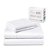 Pizuna 400 Thread Count Queen Cotton Sheets Set White, 100% Long Staple Cotton Sheet Set, Soft Cotton Bed Sheets Deep Pocket fit Upto 17” (White Queen 100% Cotton Sheets)