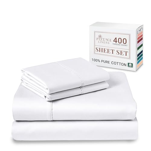 Pizuna 400 Thread Count Queen Cotton Bed Sheets Set, Long-Staple