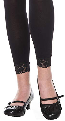 ToBeInStyle Girl’s Footless Opaque Layering Nylon Tights with Floral Lace Bottom Trim2
