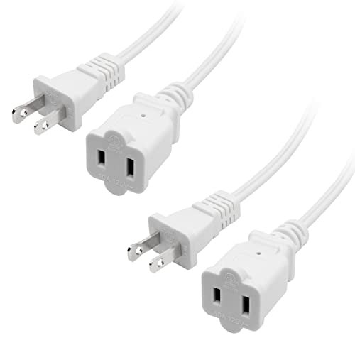 Image of 2 Pack 5ft 2 Pin Extension Cords, US Male /Female Power Cord for NEMA 5-15P to NEMA 5-15R (5ft) White