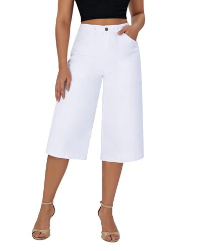 roswear Damen Caprihose mit weitem Bein, dehnbar, hohe Taille, lockere...