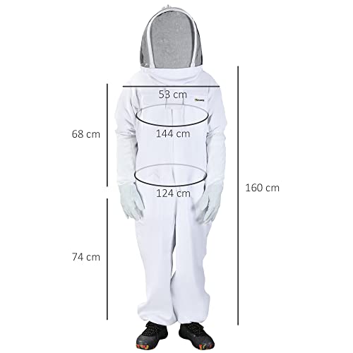 Outsunny Imkeranzug aus Baumwolle Imkerei Anzug Schutzbekleidung mit Schleier Ziegenlederhandschuhe Weiß XXXL Unisex – Bild 4