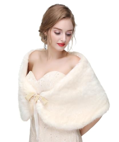 Aimimier Bridal Faux Fur Wrap Wedding Fur Stole with Band Evening Party Warm Shrug Cape3
