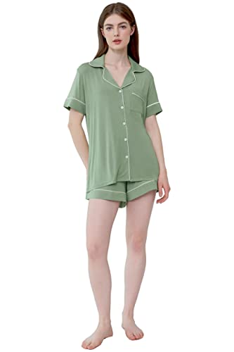 Image of Joyaria Women's Cooling Bamboo Viscose Pajamas Shorts Set Button Front | Moisture Wicking, Cool & Lightweight, Breathable PJs for Night Sweats