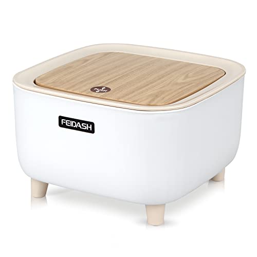 dingdongji Tischmülleimer mit Deckel in Holzoptik,Tischmülleimer,Mini Mülleimer für Tisch mit Push-to-Open-System,Mini Plastik Tisch Mülltonne,Desktop-Mülleimer für Büro und Zuhause Cover