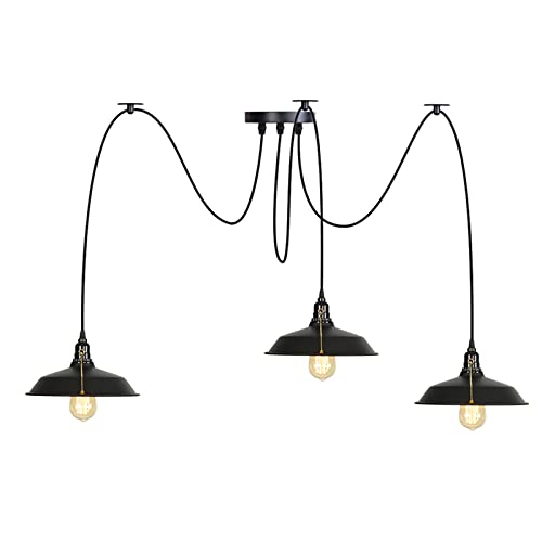 Lampe araignée de plafond réglable style rétro industriel noir 8 bras