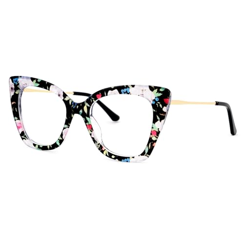 Image of Zeelool Oversized Cat Eye Glasses Frames for Women Stylish Floral Eyeglasses Chic Non Prescription Full Eyewear JGX674221-01, Medium