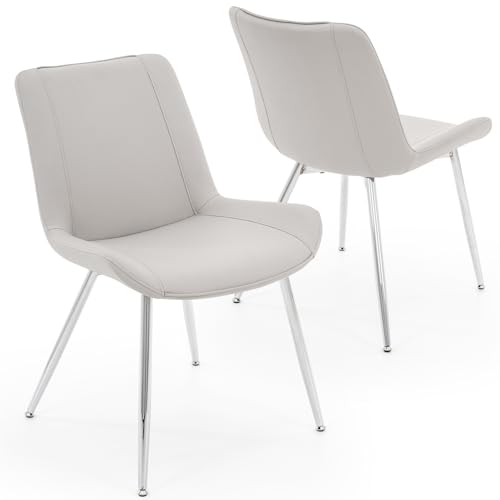 Brage Living Dining Chairs Set of 2, PU Leather Modern Armless Kitchen Dining Room Chairs, Upholstered Accent Side Chairs with Metal Legs (Light Gray)
