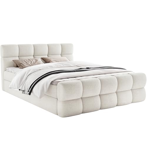 FurniDe24 Boxspringbett mit 2 Bettkästen, Taschenfederkernmatratze und Topper, Gepolstertes Doppelbett mit Kopfteil und Fußteil, Bouclé-Stoff, Polsterbett Leo (Anthology 01, 160 x 200 cm) FurniDe24 Boxspringbett mit 2 Bettkästen, Taschenfederkernmatratze und Topper, Gepolstertes Doppelbett mit Kopfteil und Fußteil, Bouclé-Stoff, Polsterbett Leo (Anthology 01, 160 x 200 cm)