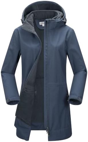 Outdoor Ventures Damen Softshelljacke Wasserdichte Lange Softshellmantel | Fleece Gefütterte Übergangsjacke, Winddichte Windbreaker, 2-Wege Reißverschluss Winterjacke, Regenjacke,