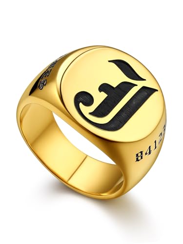 Bandmax Gold Plated Initial Signet Ring for Women Men Any