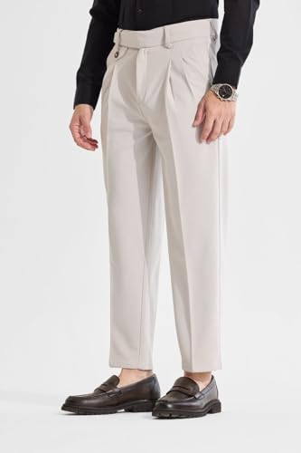Image of SNITCH Cream Relaxed Fit Korean Ankle Length Trousers