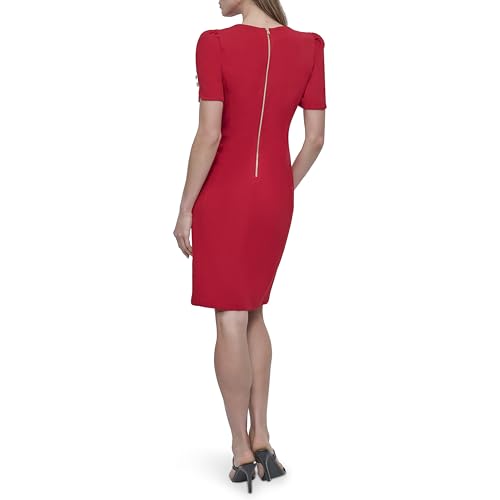 Image of DKNY Women's Short Tulip Sleeve Sheath Dress with Button Detail