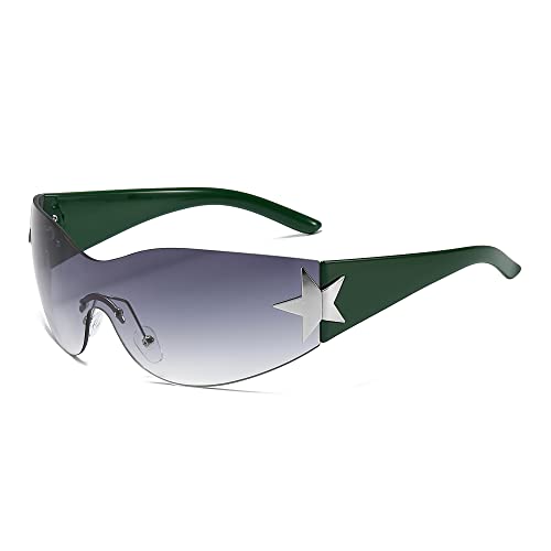 Image of Y2K Sunglasses for Women Men, 2000s Fashion Shield Wrap Around Y2K Glasses Rimless Oversized One Piece Lenses
