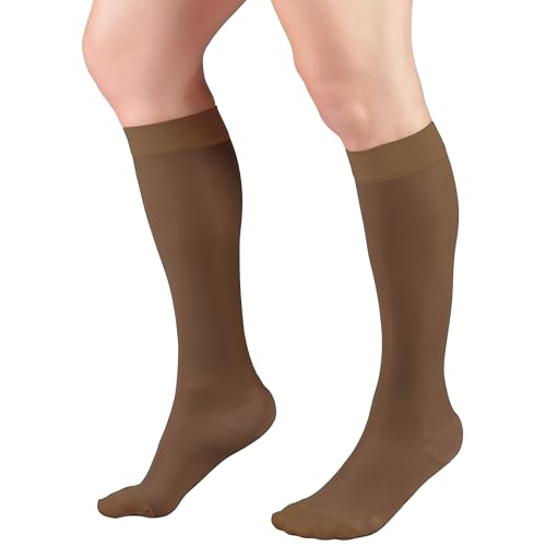 Image of Truform Sheer Compression Stockings, 15-20 mmHg, Women's Knee High Length, 20 Denier, Espresso, 2X-Large