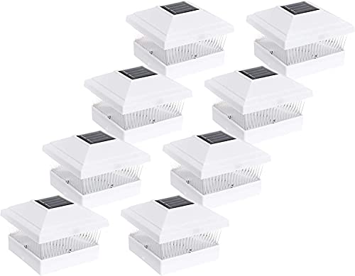 Affordable Outdoor Garden 8 Pack White Solar Power LED Pathway Deck Dock Patio Fence Post Light for 5x5 PVC Vinyl Posts…