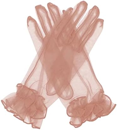 QRBTSCL Women's Ruffled Tulle Mesh Gloves Short Sheer Tea Party Gloves