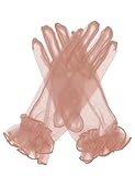 QRBTSCL Women's Short Mesh Gloves Ruffled Tulle Wedding Party Gloves Short Prom Evening Glove Blush