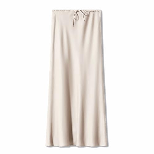 Satin Maxi Skirts for Women High Waist Drawstring Tie Solid Color Skirt Silky Casual A-Line Long Skirt4