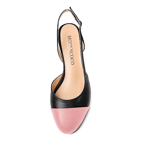 MODENCOCO Womens Two Toned Party Round Toe Fashion Matte Slingback Chunky Mid Heel Pumps Dress Shoes 2.5 Inch3