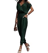 CFLONGE Womens One Piece Jumpsuits 2023 Summer Casual Wrap V Neck Rompers Cold Shoulder Vacation ...