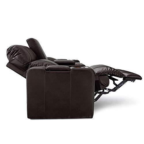 Octavius Big & Tall Home Theater Seating: Italian Leather, Power Recline, USB Charging (Brown)