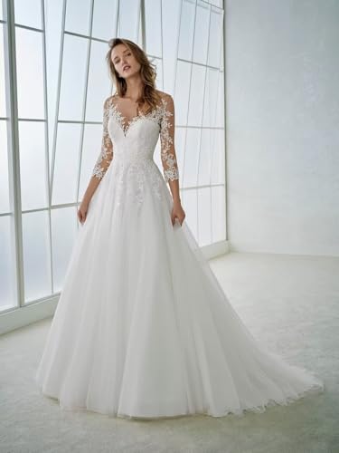 Women's Lace Mermaid Long Sleeves Wedding Dress for Bride Floor Length Beach Bridal Dress for Women4