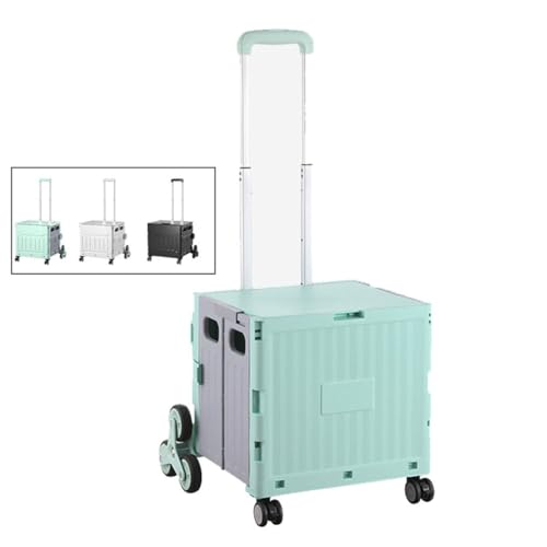 Carrito de la compra plegable portátil con 8 ruedas giratorias, carrito rodante de alta resistencia con mango telescópico para almacenamiento de comestibles, oficina, color verde (39 x 38 x 39 cm)